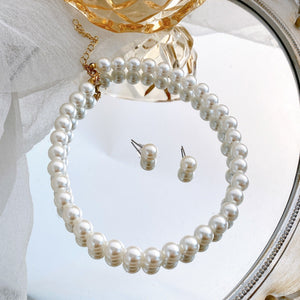 Simple Retro Pearl NecklaceHepburn Style Faux Pearl Jewelry Set Two Pieces - Zambeel