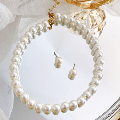 Simple Retro Pearl NecklaceHepburn Style Faux Pearl Jewelry Set Two Pieces - Zambeel