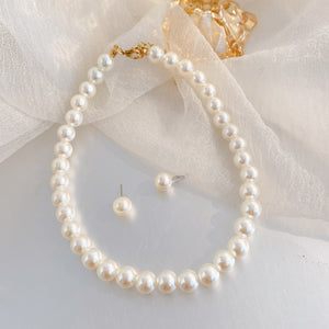 Simple Retro Pearl NecklaceHepburn Style Faux Pearl Jewelry Set Two Pieces - Zambeel