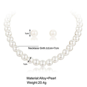 Simple Retro Pearl NecklaceHepburn Style Faux Pearl Jewelry Set Two Pieces - Zambeel