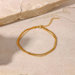 Simple Snake Bones Chain Double - circle Anklet Niche Round Beads Chain Like Flat Snake - Zambeel