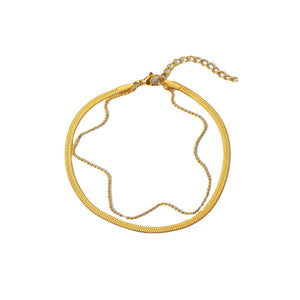 Simple Snake Bones Chain Double - circle Anklet Niche Round Beads Chain Like Flat Snake - Zambeel