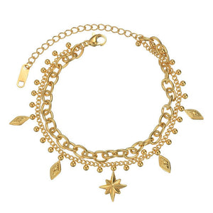 Simple Stainless Steel Eight Awn Star Double - layer Bracelet - Zambeel
