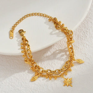Simple Stainless Steel Eight Awn Star Double - layer Bracelet - Zambeel