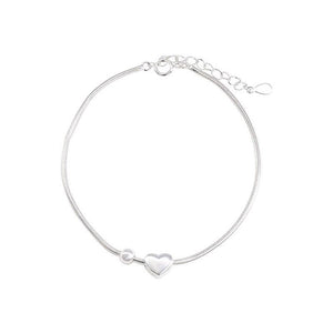 Simple Sterling Silver Heart Shaped Small Bead Bracelet For Women Heart Shaped Snake Chain - Zambeel
