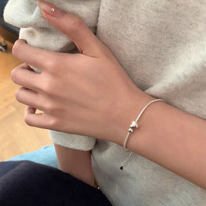 Simple Sterling Silver Heart Shaped Small Bead Bracelet For Women Heart Shaped Snake Chain - Zambeel