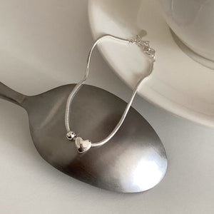 Simple Sterling Silver Heart Shaped Small Bead Bracelet For Women Heart Shaped Snake Chain - Zambeel