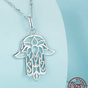 Simple Sterling Silver S925 Fatima Hand Necklace - Zambeel