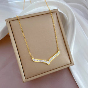 Simple Style Full Diamond Large V Furnace Real Gold Necklace - Zambeel