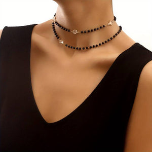 Simple Two - tier Black Rhinestone And White Zircon Necklace - Zambeel