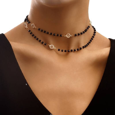 Simple Two - tier Black Rhinestone And White Zircon Necklace - Zambeel