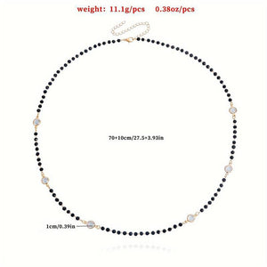 Simple Two - tier Black Rhinestone And White Zircon Necklace - Zambeel