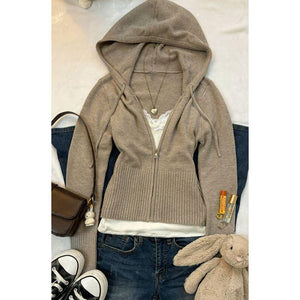 Slimming Flattering Hooded Zip Up Knit Cardigan - Zambeel