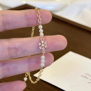 Snowflake Zircon Pearl Bracelet Female Niche Beaded - Zambeel