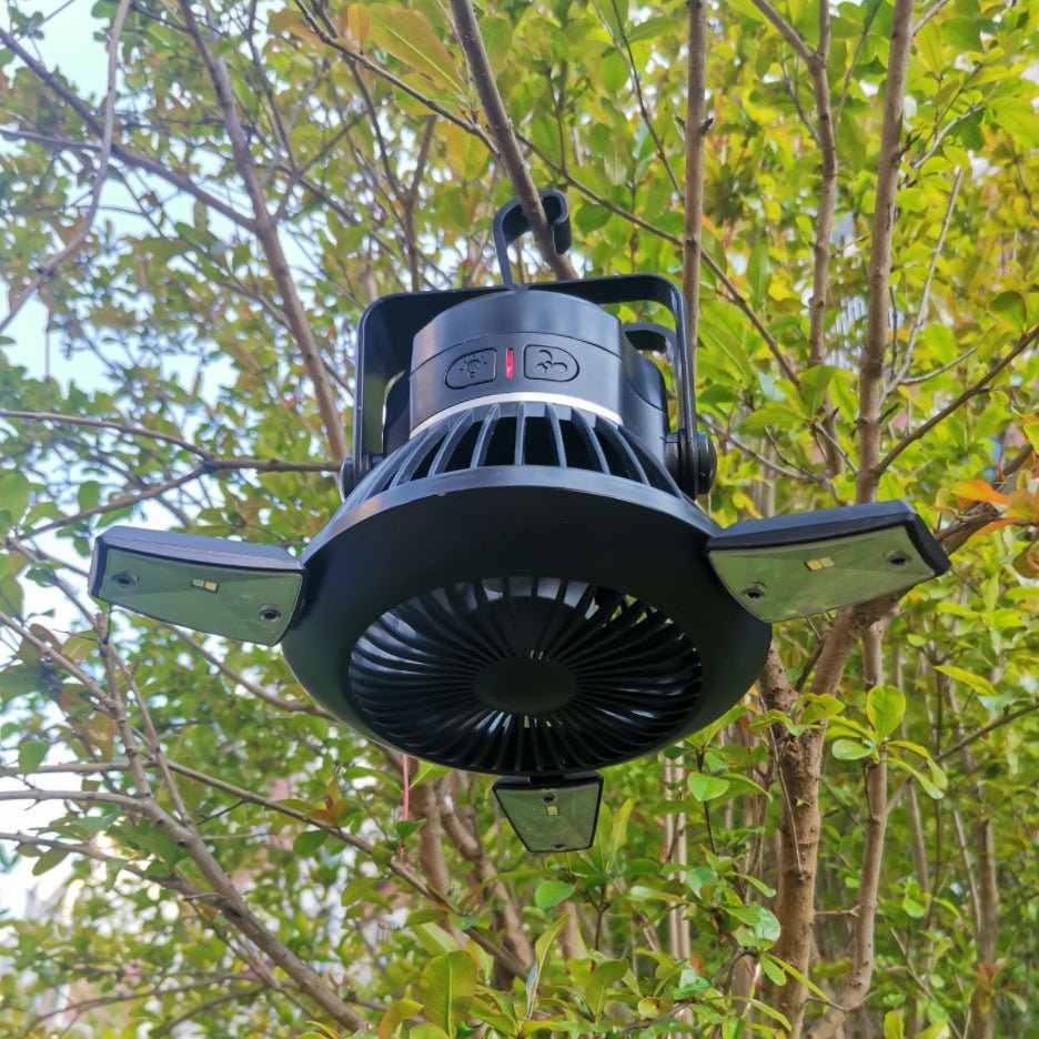 Solar Camping Light Foldable Fan Hanging Hook Rechargeable Battery Operated USB 3 Level Air Flow Fan For Camping Tent - Zambeel