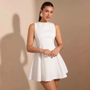 Solid - color A - line Sleeveless Slim - fit Elegant Tea Party Dress - Zambeel