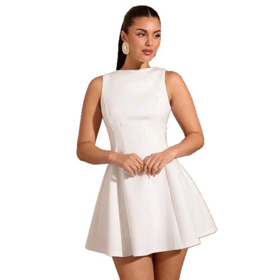 Solid - color A - line Sleeveless Slim - fit Elegant Tea Party Dress - Zambeel