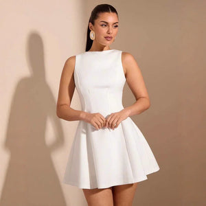 Solid - color A - line Sleeveless Slim - fit Elegant Tea Party Dress - Zambeel