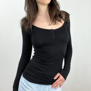 Solid - Color U - Neck Partially Open - Button Slim - fit Base Top - Zambeel