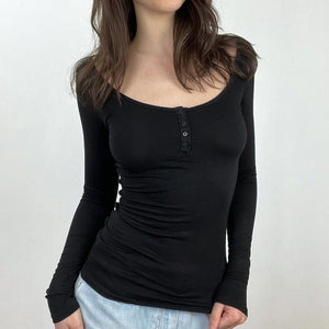 Solid - Color U - Neck Partially Open - Button Slim - fit Base Top - Zambeel