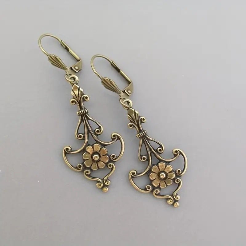 Southeast Asian Bronze - Color Carved Floral Womens Retro Fashion Earrings - Zambeel