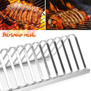Stainless Steel Barbecue Grill Holder Smoking Rib Racks Grilling BBQ Accessories Outdoor Roasting Stand Picnic Utensil - Zambeel