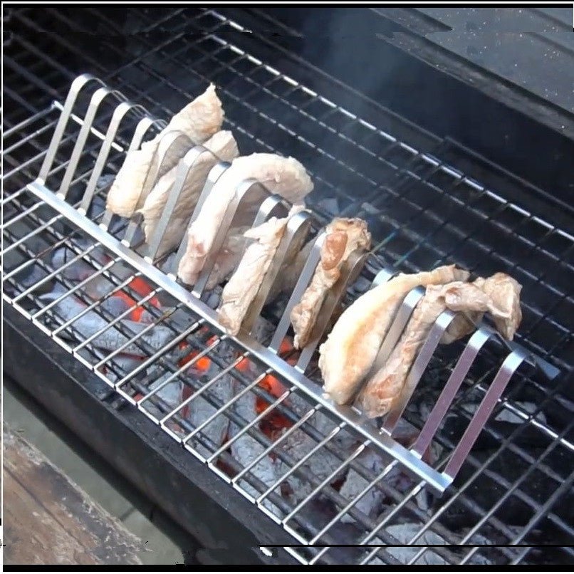 Stainless Steel Barbecue Grill Holder Smoking Rib Racks Grilling BBQ Accessories Outdoor Roasting Stand Picnic Utensil - Zambeel