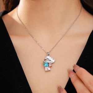 Stainless Steel Crystal Pendant Necklace For Women Colorful Gemstone Geometric Choker Jewelry - Zambeel