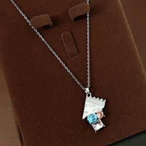Stainless Steel Crystal Pendant Necklace For Women Colorful Gemstone Geometric Choker Jewelry - Zambeel