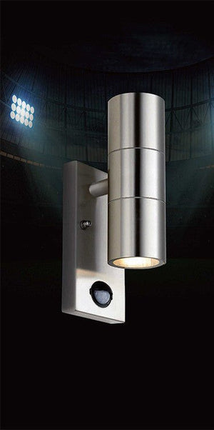 Stainless Steel GU10 Replaceable Bulb Human Body Induction Spotlight PIR Waterproof LED Outdoor Wall Lamp - Zambeel