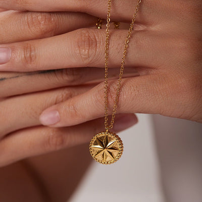 Stainless Steel Necklace 18K Gold Eight Eight - pointed Stars Coins - Zambeel