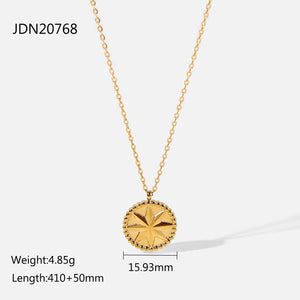 Stainless Steel Necklace 18K Gold Eight Eight - pointed Stars Coins - Zambeel