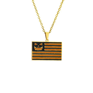 Stainless Steel Oil Dripping Halloween Pumpkin Pendant Necklace - Zambeel