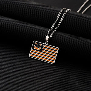 Stainless Steel Oil Dripping Halloween Pumpkin Pendant Necklace - Zambeel