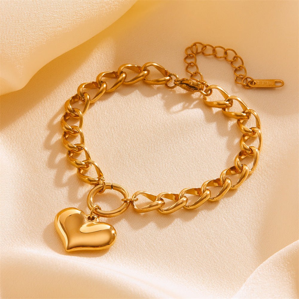 Stainless Steel Simple Thick Straps Heart Bracelet - Zambeel
