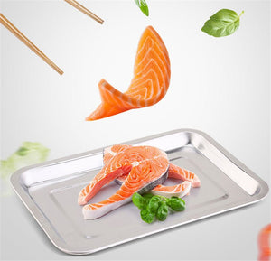 Stainless Steel Storage Trays Square Plate Thickening Pans Rectangular Tray Barbecue Deep Rice Dishes Bbq Kitchen Accessories - Zambeel