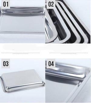 Stainless Steel Storage Trays Square Plate Thickening Pans Rectangular Tray Barbecue Deep Rice Dishes Bbq Kitchen Accessories - Zambeel