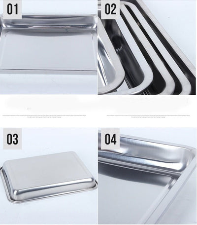 Stainless Steel Storage Trays Square Plate Thickening Pans Rectangular Tray Barbecue Deep Rice Dishes Bbq Kitchen Accessories - Zambeel