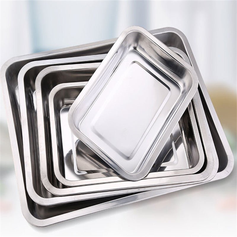 Stainless Steel Storage Trays Square Plate Thickening Pans Rectangular Tray Barbecue Deep Rice Dishes Bbq Kitchen Accessories - Zambeel