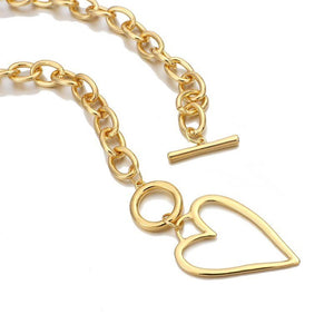 Stainless Steel Women's Necklace Punk Gold Hollow Heart Pendant - Zambeel