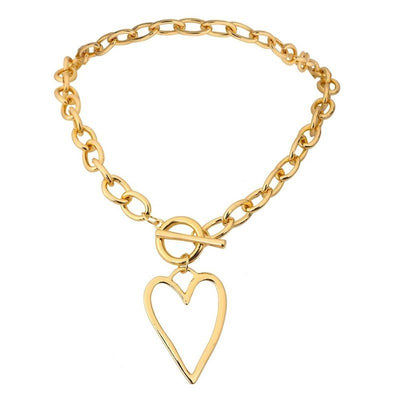 Stainless Steel Women's Necklace Punk Gold Hollow Heart Pendant - Zambeel