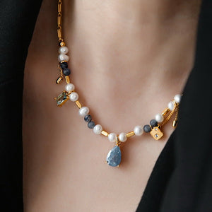 Star Moon Orchid Stone Pearl Necklace - Zambeel