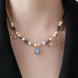 Star Moon Orchid Stone Pearl Necklace - Zambeel