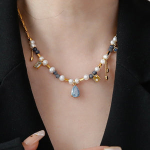 Star Moon Orchid Stone Pearl Necklace - Zambeel