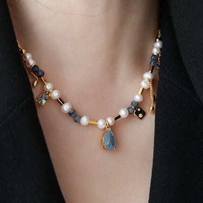 Star Moon Orchid Stone Pearl Necklace - Zambeel