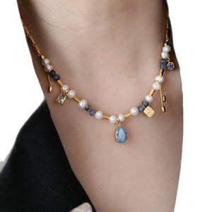 Star Moon Orchid Stone Pearl Necklace - Zambeel