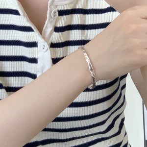 Sterling Silver Bracelet Simple And Irregular Convex Gold Foil Pattern - Zambeel
