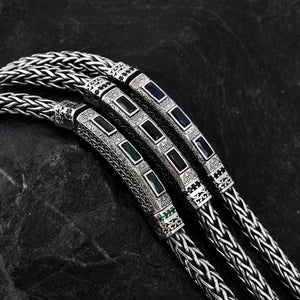 Sterling Silver Hand - woven Inlaid Zircon Hemp Rope Bracelet - Zambeel
