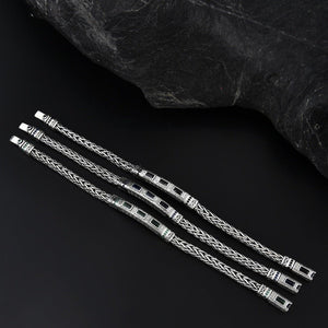 Sterling Silver Hand - woven Inlaid Zircon Hemp Rope Bracelet - Zambeel