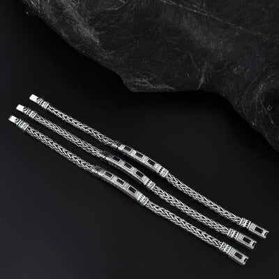 Sterling Silver Hand - woven Inlaid Zircon Hemp Rope Bracelet - Zambeel